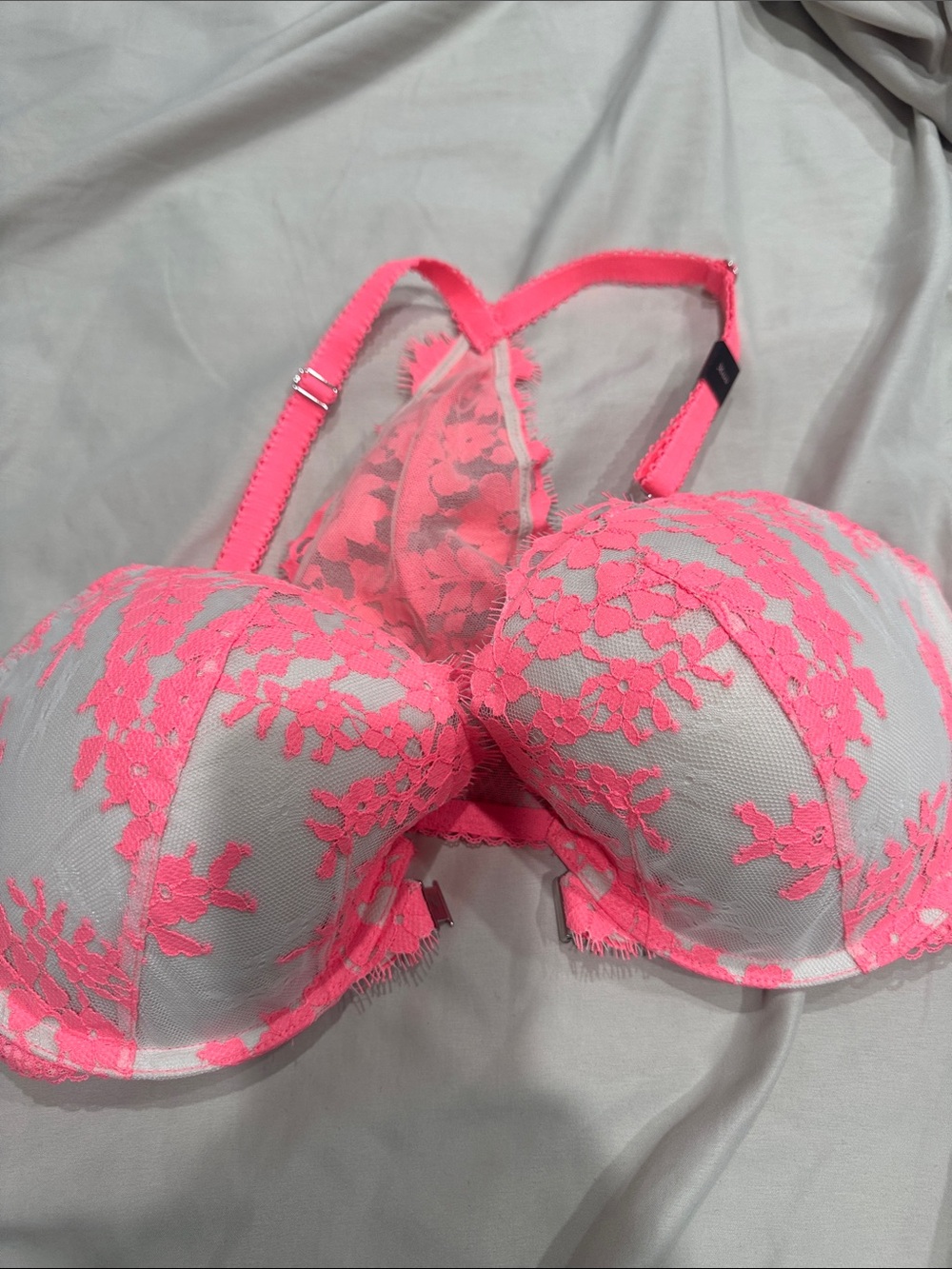 Neon Pink/orangeLace Push-Up Bra - Women Intimates

B15